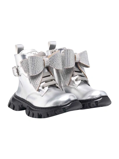 Monnalisa Kids' Bow-detail Lace-up Boots In Argento