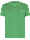 Dolce & Gabbana Cotton V-neck T-shirt With Branded Plate In Green