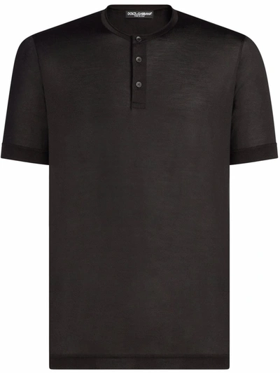 Dolce & Gabbana Silk Henley T-shirt In Black