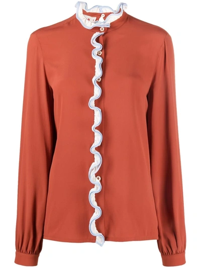 Marni Frill-trim Long Sleeve Blouse In Orange