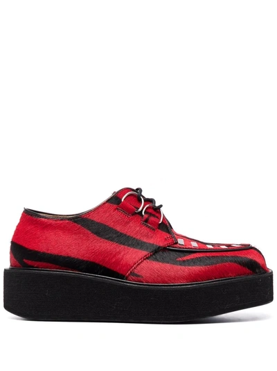 Marni Zebra-print Platform Lace-up Shoes In Red