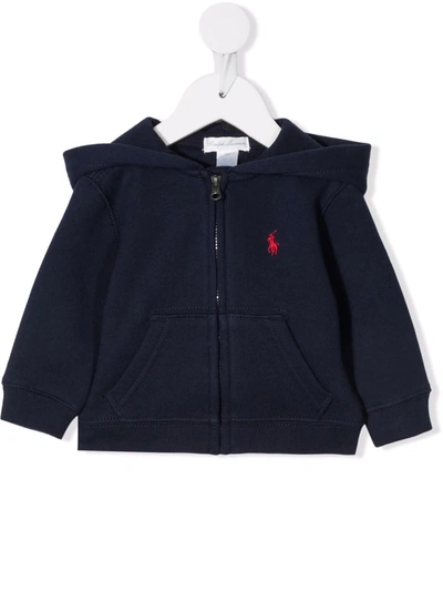 Ralph Lauren Babies' Embroidered-logo Zip-up Hoodie In Blue