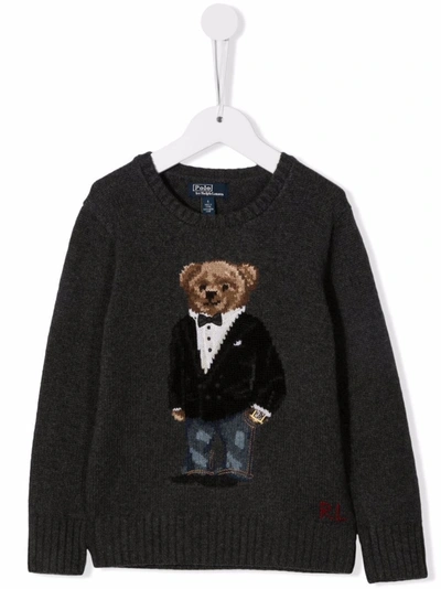 Ralph Lauren Kids' Teddy Bear Knitted Jumper In Grey