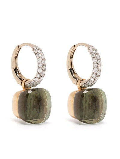 Pomellato 18kt Rose And White Gold Nudo Prasiolite And Diamond Earrings In Green