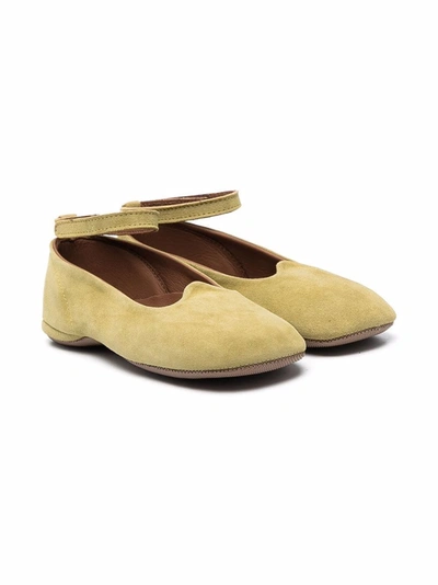 Pèpè Kids' Suede Ankle-strap Ballerinas In Green