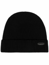 Brioni Logo-patch Ribbed-knit Beanie In Black