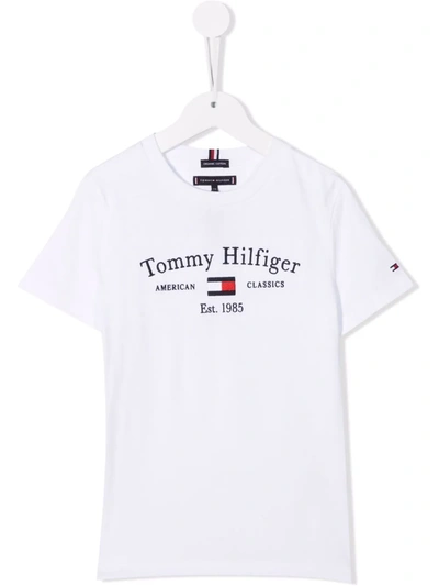 Tommy Hilfiger Junior Kids' Logo-embroidered Cotton T-shirt In White