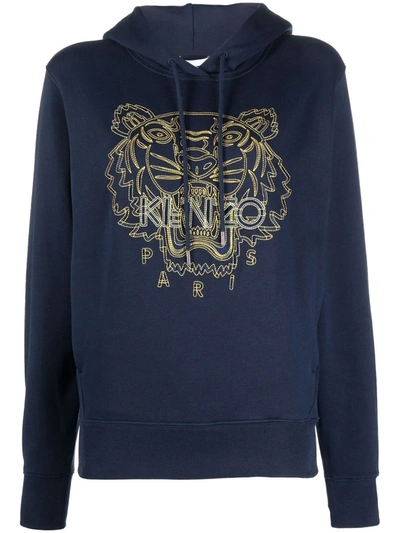 Kenzo Logo-embroidered Organic Cotton Hoodie In Blue