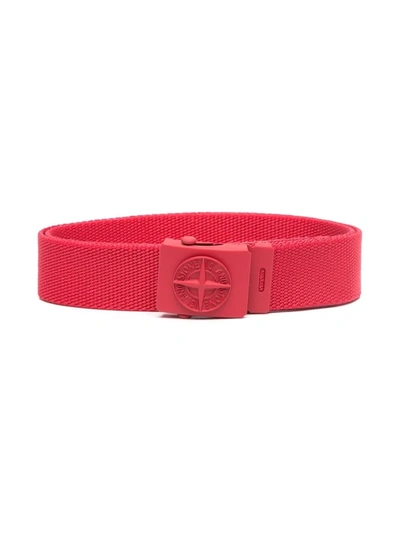 Stone Island Junior Kids' Logo-buckle Belt In Red