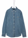 RALPH LAUREN EMBROIDERED-LOGO DENIM SHIRT