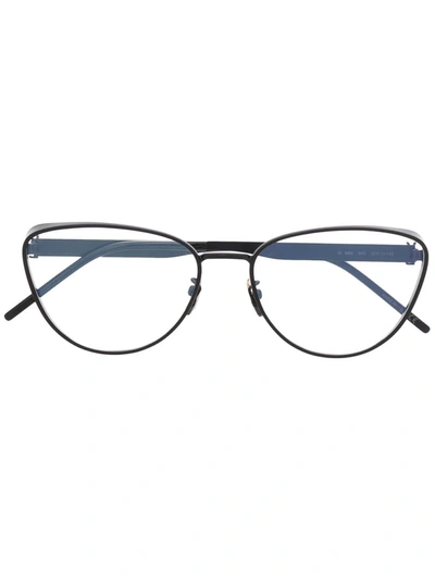 Saint Laurent Polished-effect Round-frame Glasses In Black