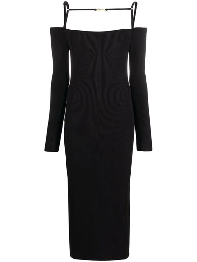 Jacquemus La Robe Sierra Ribbed Midi Dress In Black
