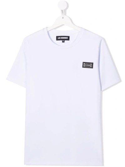 Les Hommes Teen Logo-plaque Cotton T-shirt In Bianco