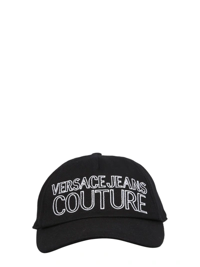 Versace Jeans Couture Cotton Hat With Contrasting Embroidered Logo In Black