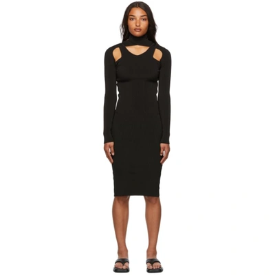 Coperni Knee-length Cut-out Knit Dress With Ribbed Texture In Black