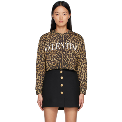 Valentino Cropped Leopard-print Cotton-blend Jersey Sweatshirt In Multicolor