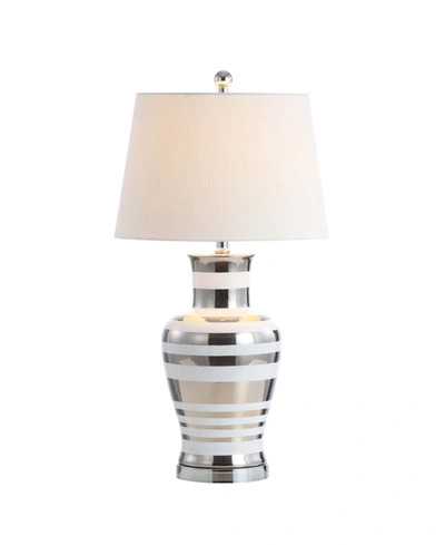 Jonathan Y Zilar Striped Classic Modern Led Table Lamp In Silver-tone