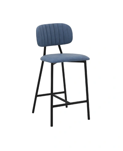 Armen Living Rococo Faux Leather And Metal Counter Height Bar Stool In Light Blue