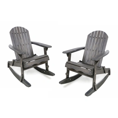 Noble House Malibu Outdoor Rocking Chair (set Of 2) In Dark Grey