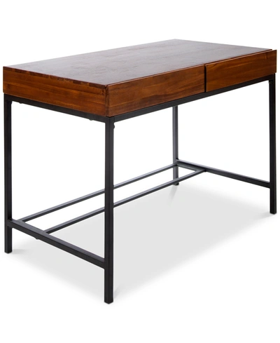 Noble House Morgan Industrial Acacia Wood Storage Desk With Rustic Metal Iron Accents In Dark Oak