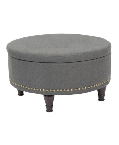 Office Star Augusta Round Storage Ottoman With Antique Bronze Nailheads In Gray