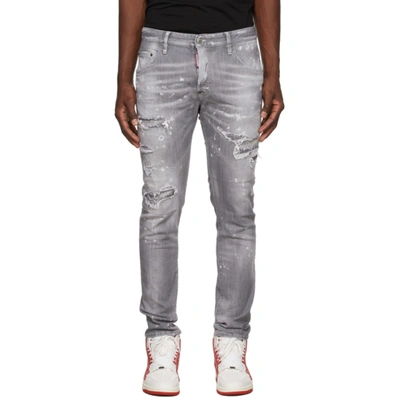 Dsquared2 Ripped Skater Jeans In Grey