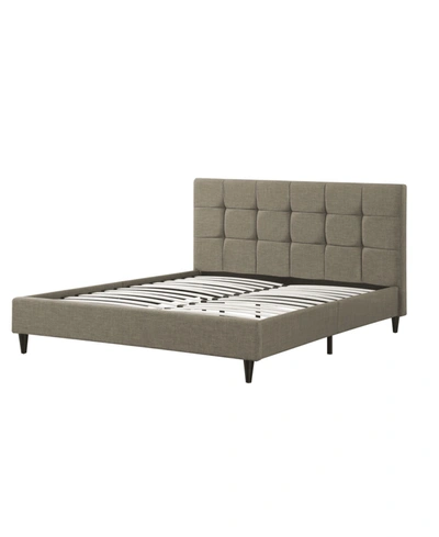Ac Pacific Modern Upholstered Square Stitched Queen Platform Bed With Wooden Slats