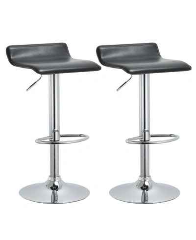 Ac Pacific Contoured Hydraulic Lift Chrome Base Bar Stool With Footrest, Set Of 2