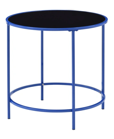 Furniture Of America Vardo Glass Top Side Table In Blue