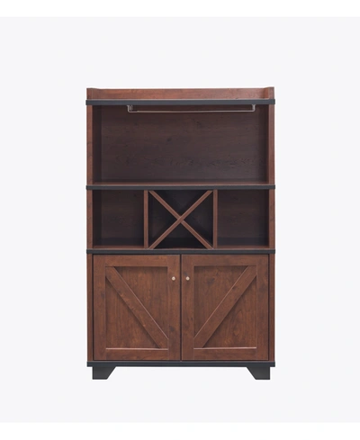 Furniture Of America Glamdon Farmhouse Wine Cabinet In Vintage Walnut