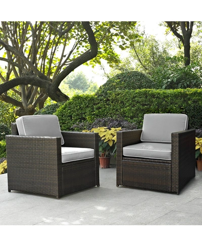 Crosley Palm Harbor 2 Piece Outdoor Wicker Seating Set With Cushions - 2 Outdoor Wicker Chairs In Grey