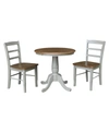 International Concepts 30" Round Top Pedestal Dining Table With 2 Madrid Ladderback Chairs, 3 Piece Dining Set