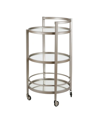 Hudson & Canal Hause Round Bar Cart With Mirrored Shelf In Silver-tone
