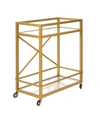 HUDSON & CANAL WILSON BAR CART WITH CLEAR GLASS SHELVES