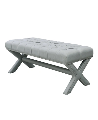 Inspired Home Louis Tufted Nailhead Bench With X-legs In Gray