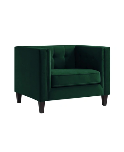 Inspired Home Lotte Velvet Button Tufted Square Club Chair In Green