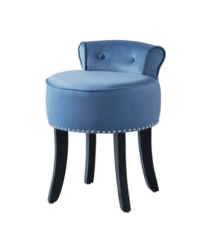 Inspired Home Taylor Upholstered Vanity Stool With Nailhead Trim In Azure