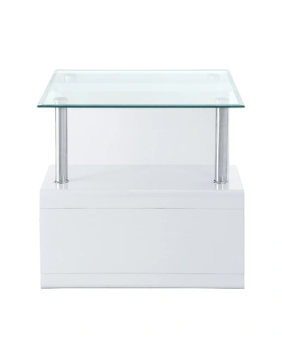 Acme Furniture Nevaeh End Table In Clear Glass And White High Gloss Finish