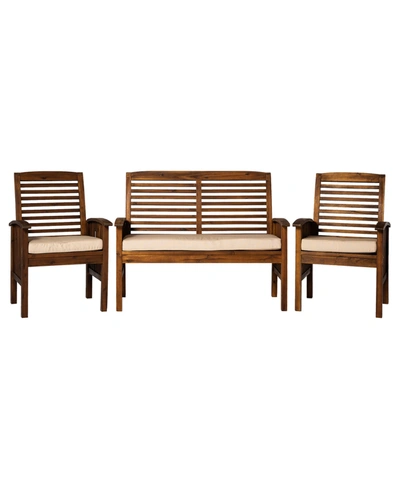 Walker Edison Acacia Patio Chat Set - 3 Pieces In Dark Brown