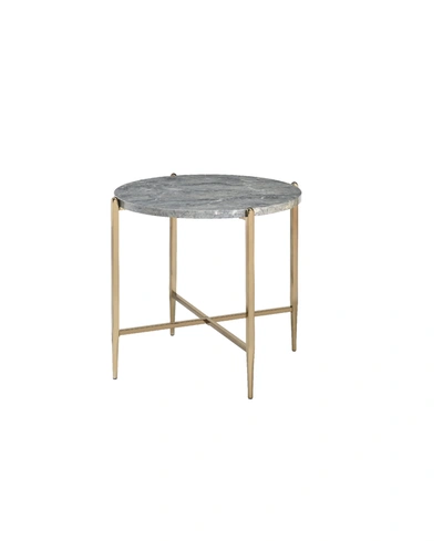 Acme Furniture Tainte End Table In Faux Marble And Champagne Finish