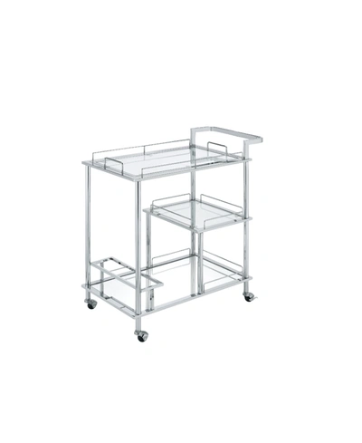 Acme Furniture Splinter Serving Cart In Clear Glass And Chrome Finish