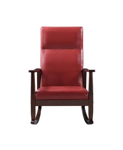 Acme Furniture Raina Rocking Chair In Red Polyurethane And Espresso Finish