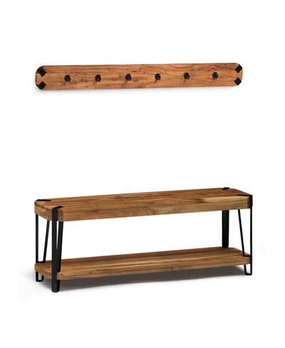 Alaterre Furniture Ryegate Natural Live Edge Bench With Coat Hook Set