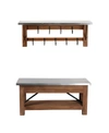 ALATERRE FURNITURE MILLWORK WOOD AND ZINC METAL BENCH WITH OPEN COAT HOOK SHELF