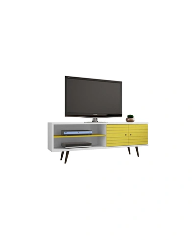 Manhattan Comfort Liberty 62.99" Mid Century - Modern Tv Stand With 3 Shelves And 2 Doors In Yellow