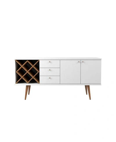 Manhattan Comfort Utopia 4 Bottle Wine Rack Sideboard Buffet Stand With 3 Drawers And 2 Shelves In White
