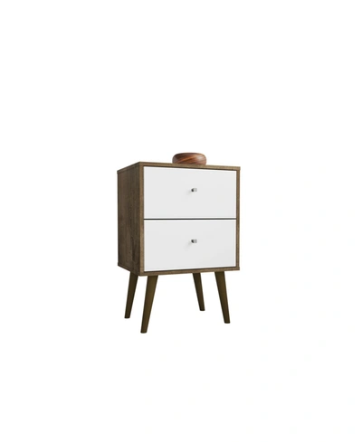 Manhattan Comfort Liberty Mid Century - Modern Nightstand 2.0 With 2 Full Extension Drawers In Rust