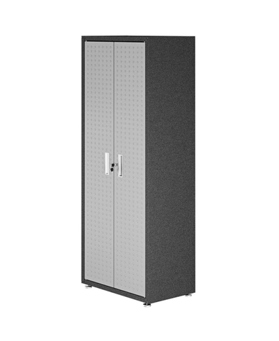 Manhattan Comfort Fortress Textured Metal 75.4" Garage Cabinet With 4 Adjustable Shelves In Gray