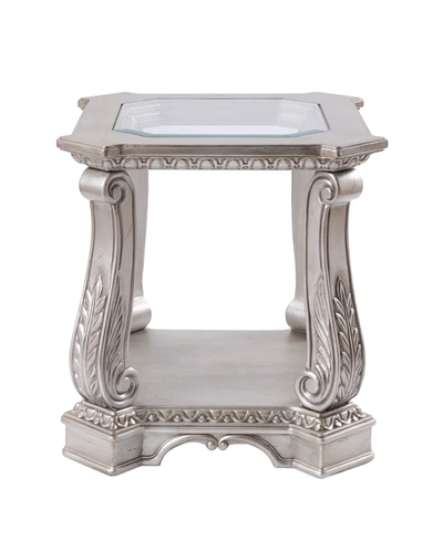 Acme Furniture Northville End Table In Antique Silver-tone And Clear Glass