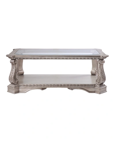 Acme Furniture Northville Coffee Table In Antique Silver-tone And Clear Glass